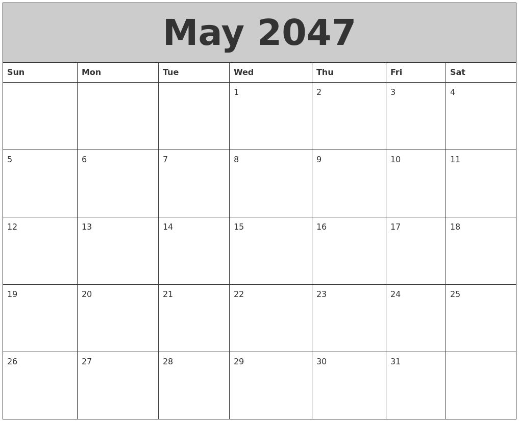 May 2047 My Calendar