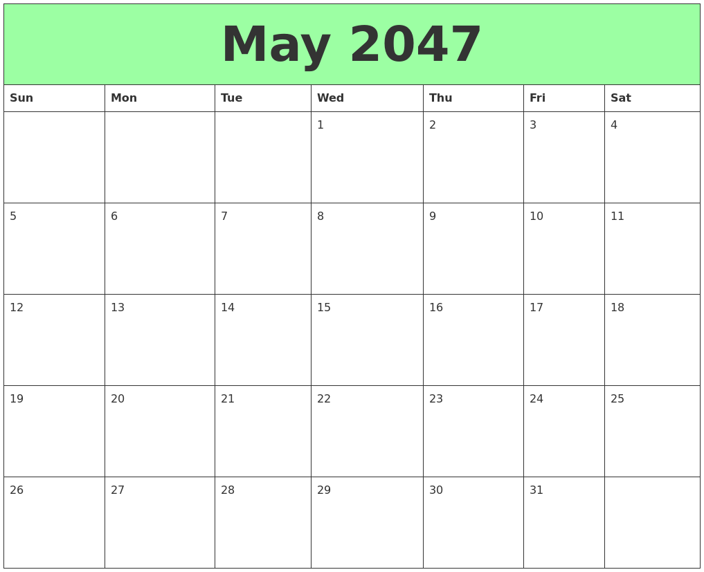 May 2047 Printable Calendars