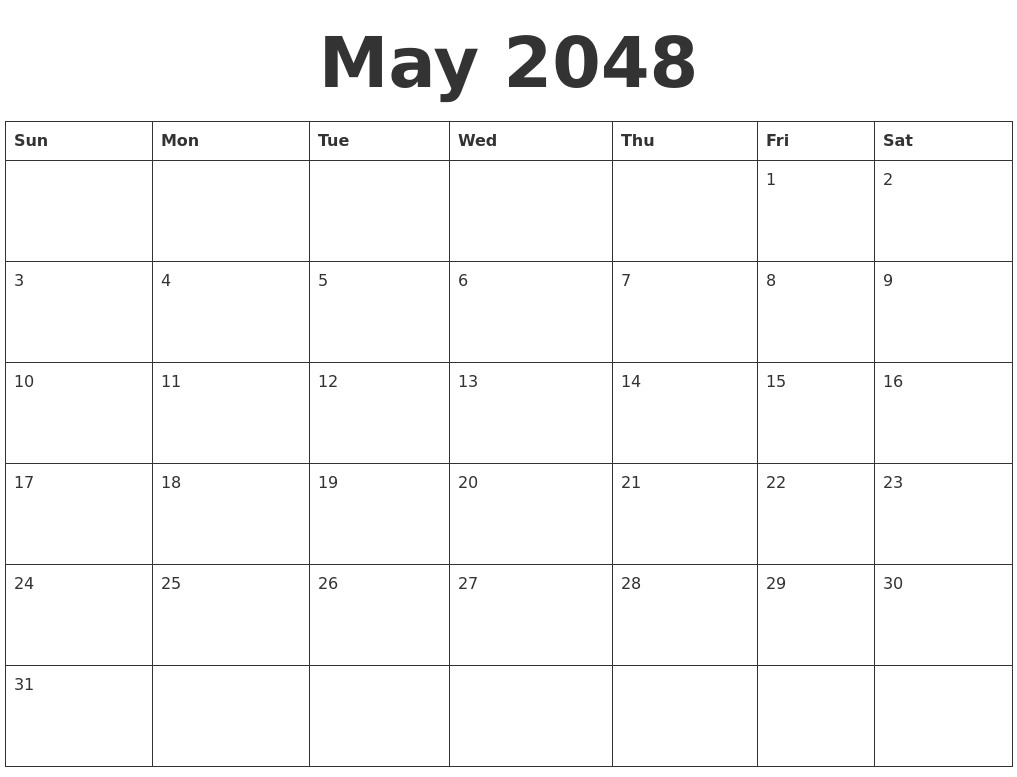 May 2048 Blank Calendar Template