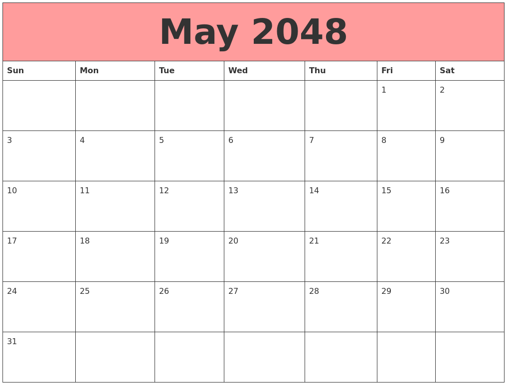 May 2048 Calendars That Work