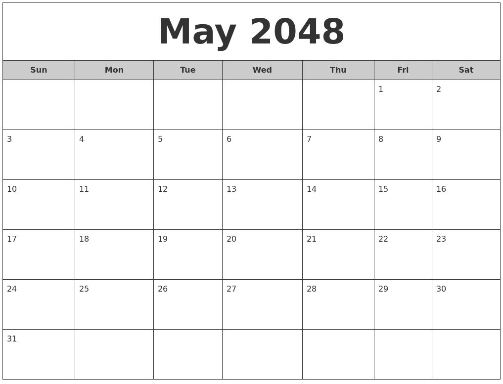 May 2048 Free Monthly Calendar
