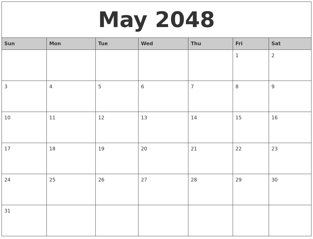May 2048 Monthly Calendar Printable