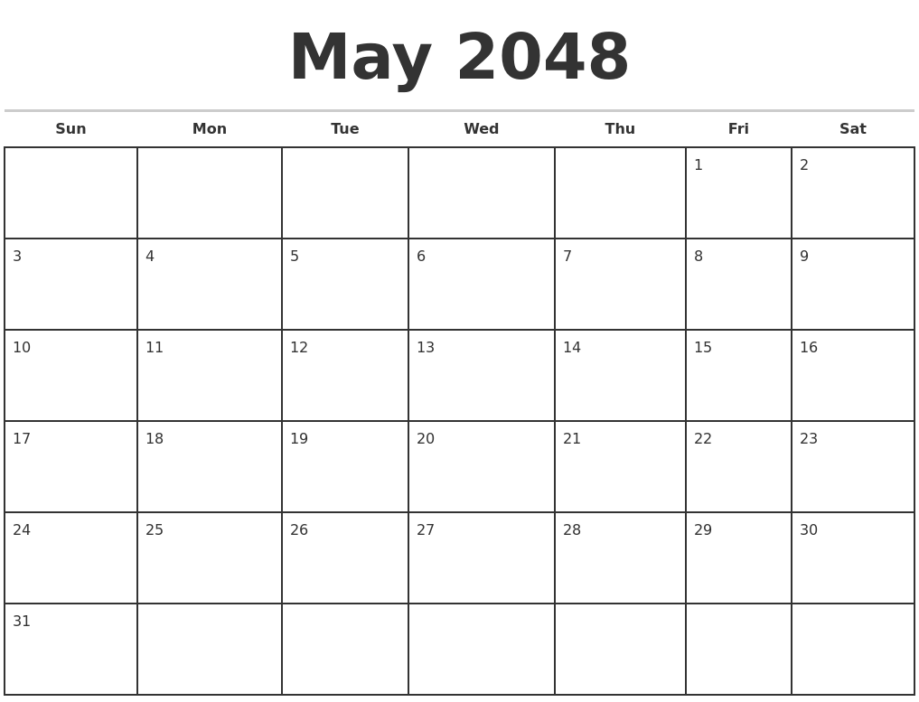 May 2048 Monthly Calendar Template