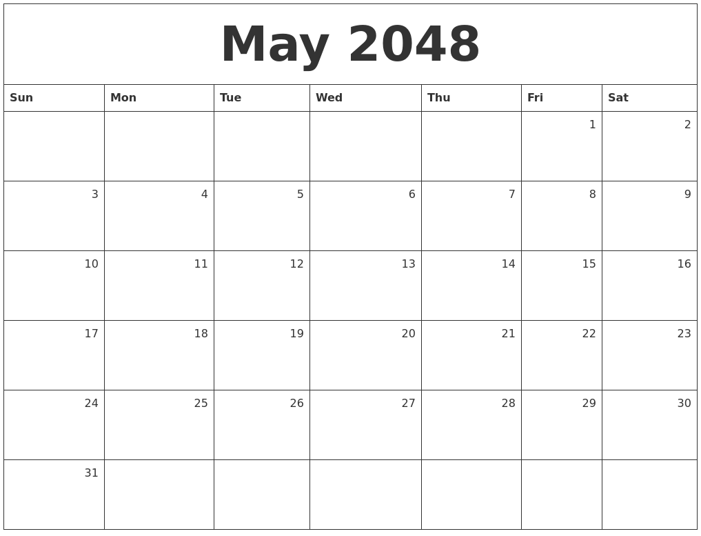 May 2048 Monthly Calendar