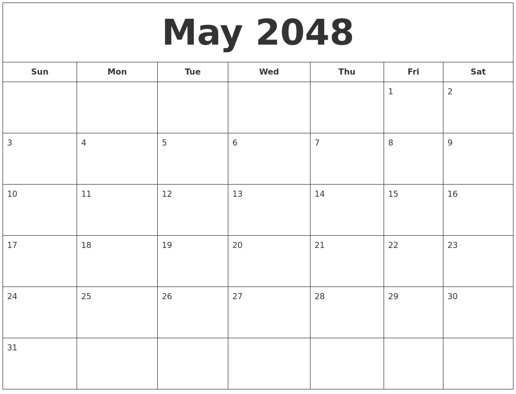 May 2048 Printable Calendar