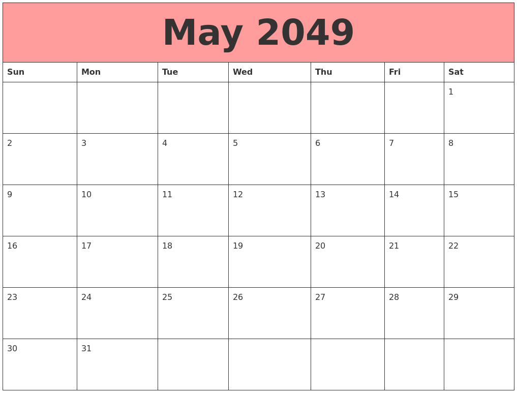 May 2049 Calendars That Work
