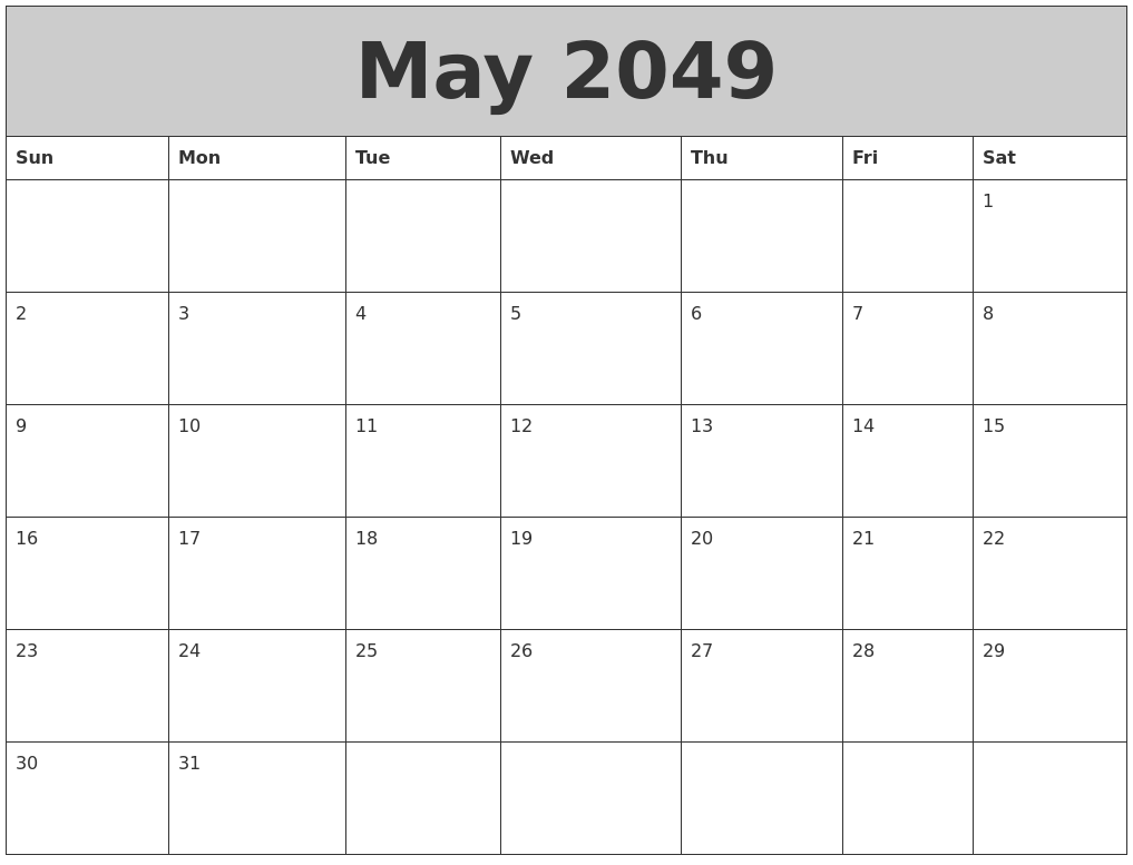 May 2049 My Calendar