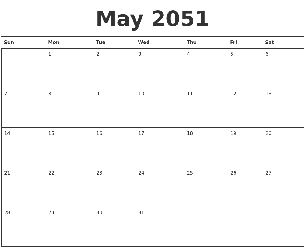 May 2051 Calendar Printable