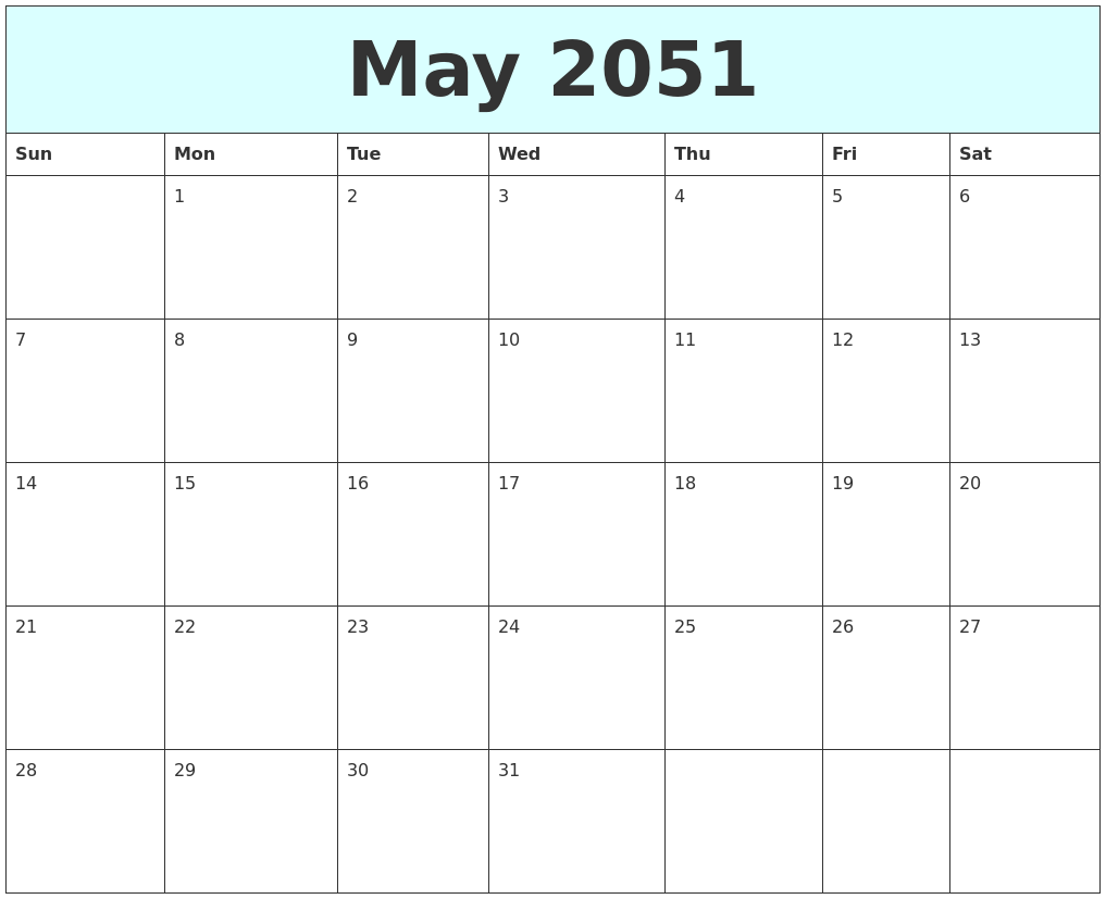 May 2051 Free Calendar
