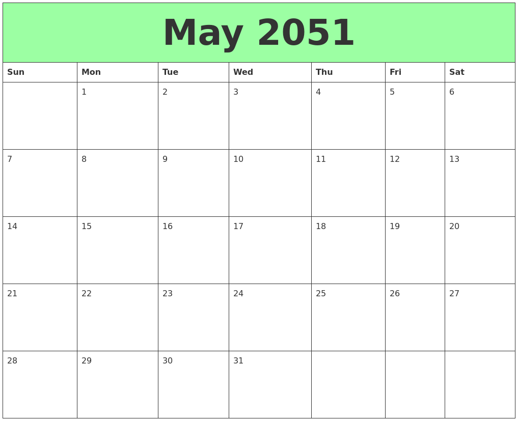 May 2051 Printable Calendars