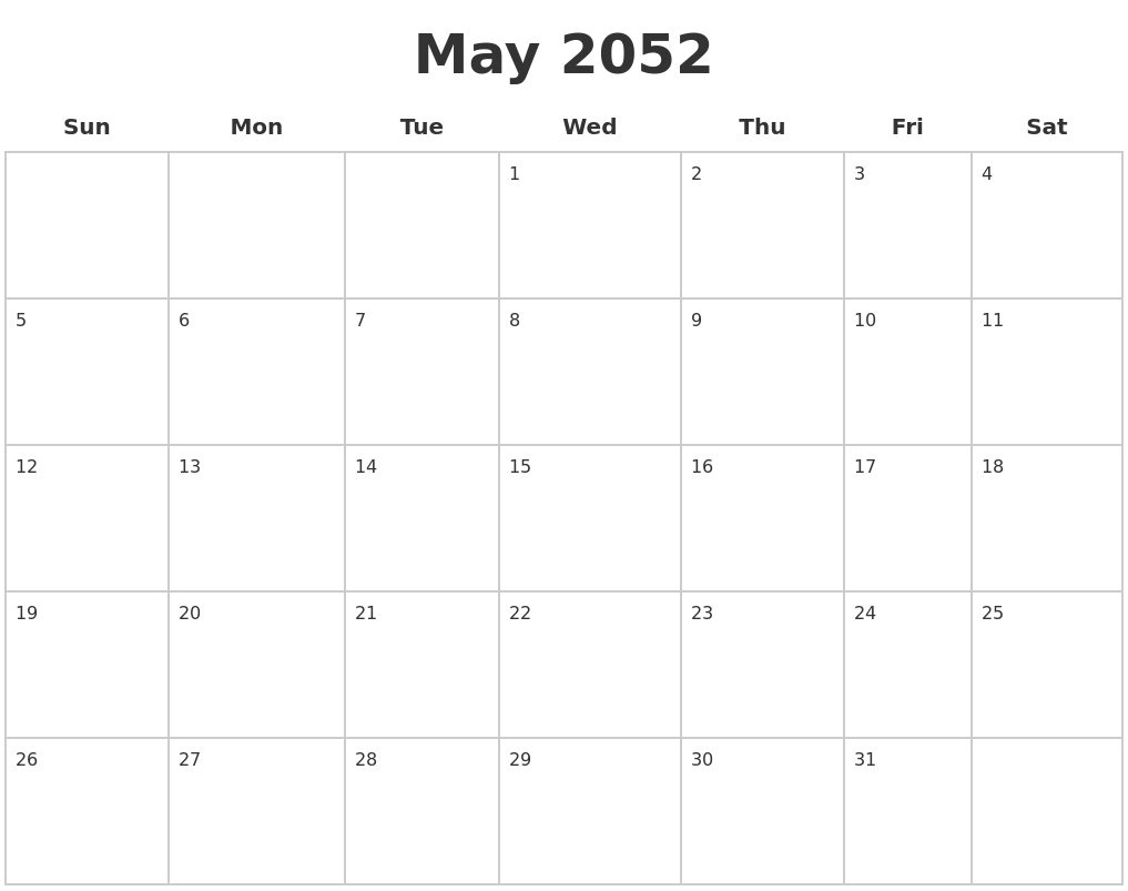 May 2052 Blank Calendar Pages