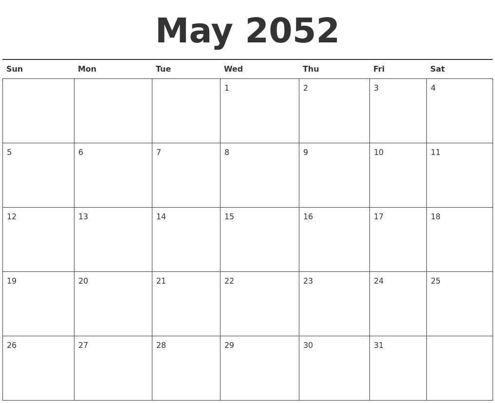 May 2052 Calendar Printable