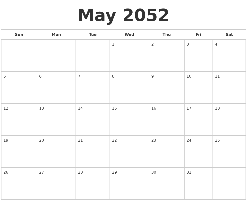 May 2052 Calendars Free