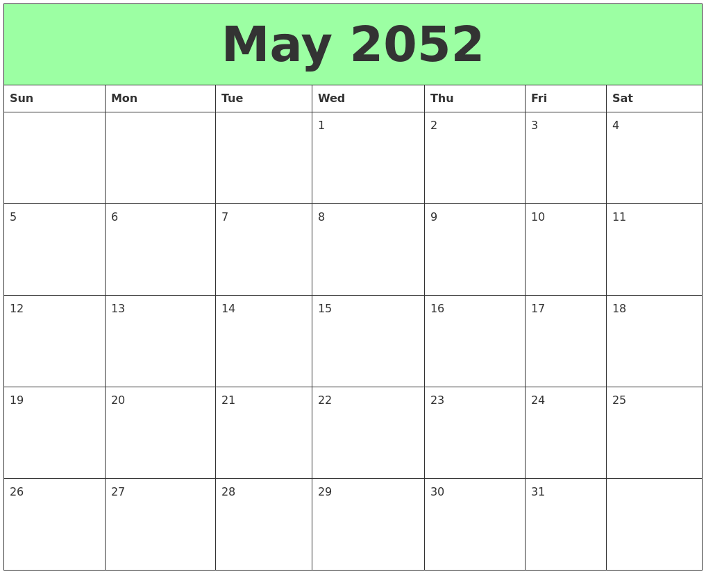 May 2052 Printable Calendars