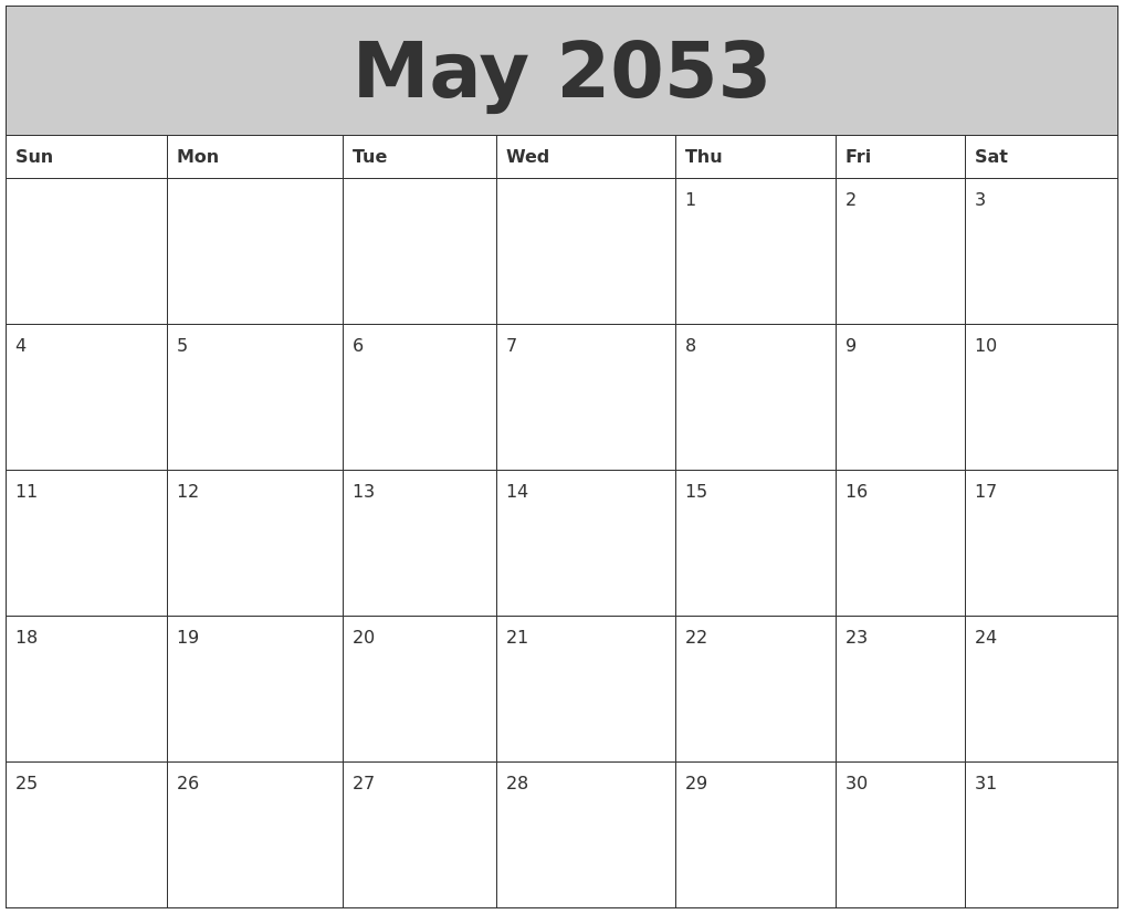 May 2053 My Calendar