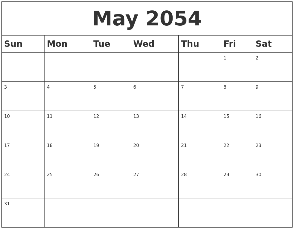 May 2054 Blank Calendar