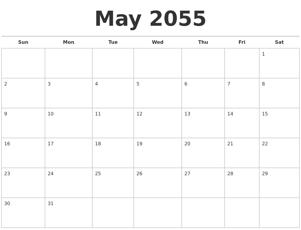 May 2055 Calendars Free