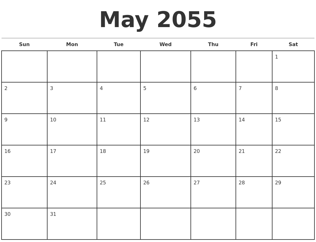 may 2055 monthly calendar template