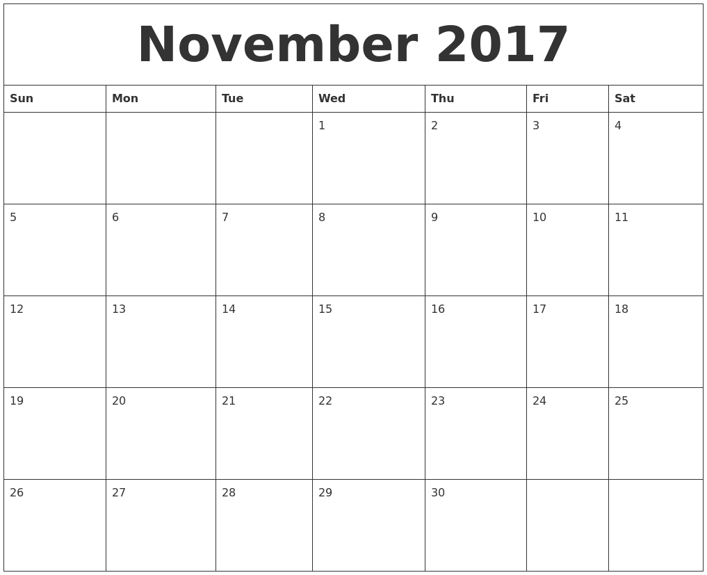 november 2017 blank calendar to print