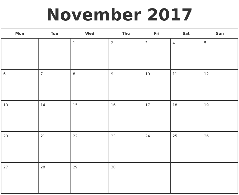 2017 calendar printable monthly