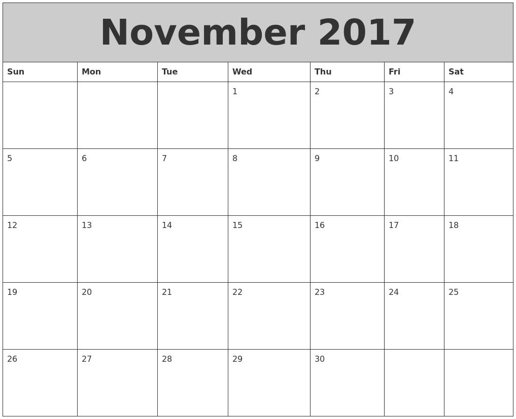 november may calendar 2018