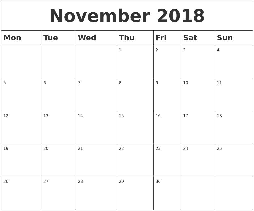 November 2018 Blank Calendar