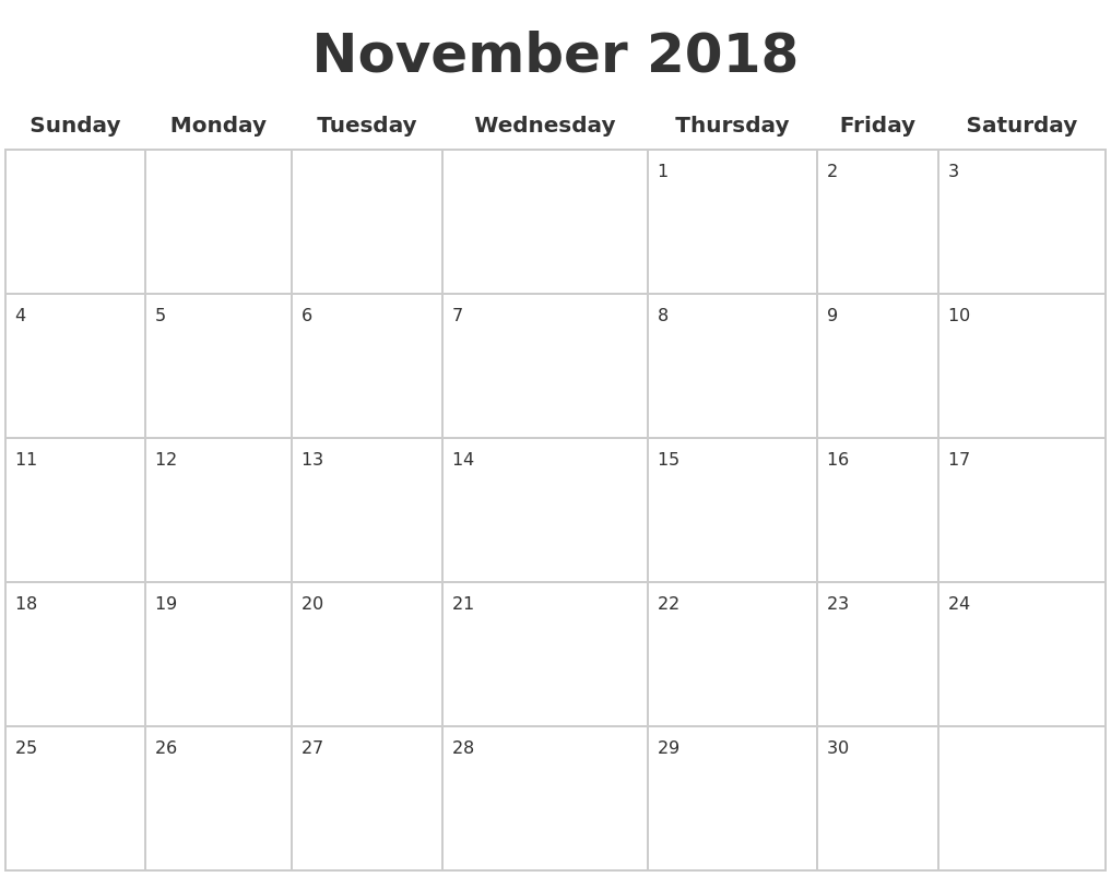 november 2018 empty calendar