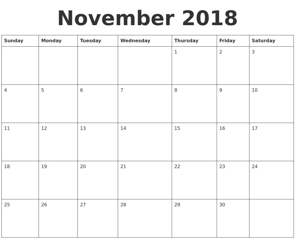 Blank November 2018 Calendar Pdf 2