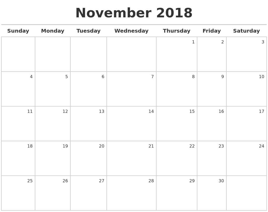 november 2018 calendar template printable