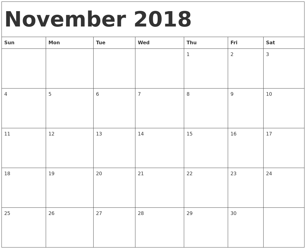 calendar print november 2018