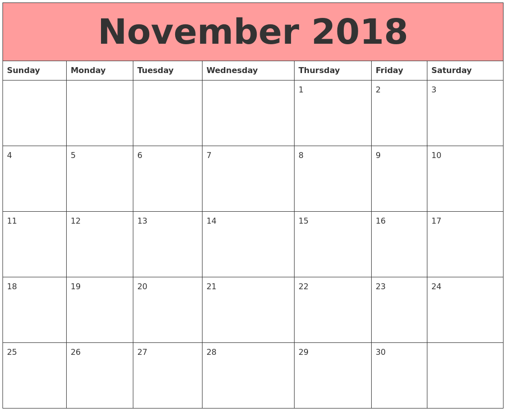 November 2018 Calendar - FREE DOWNLOAD