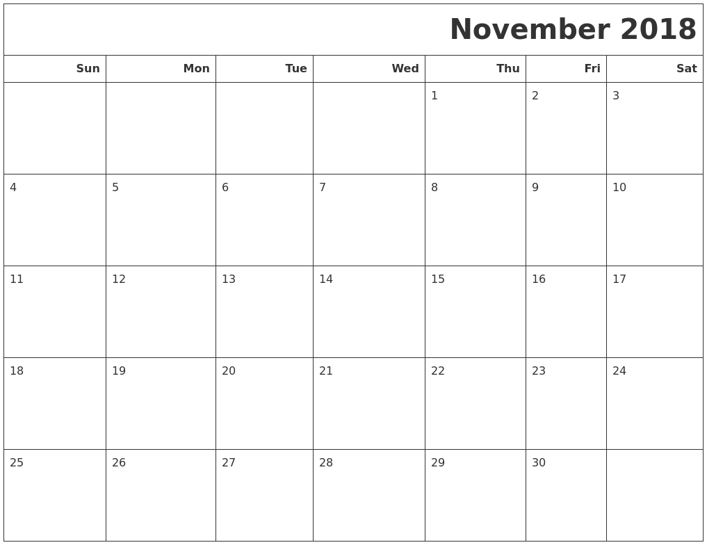 calendar print november 2018