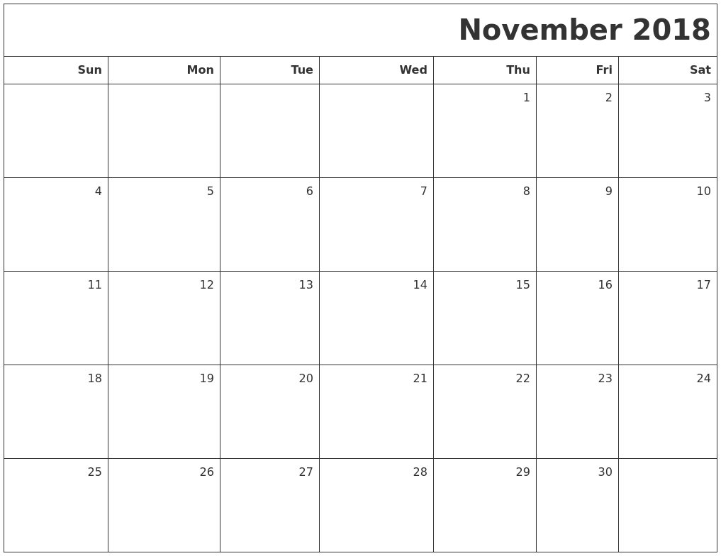 November 2018 Printable Blank Calendar