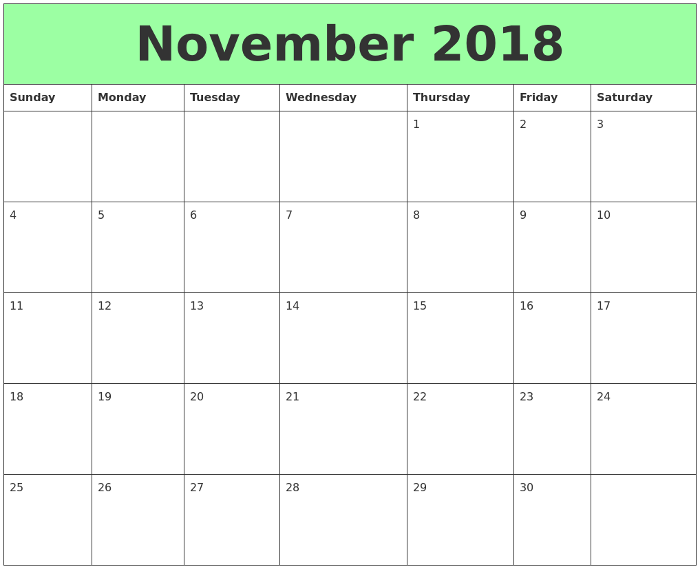 November 2018 Printable Calendars