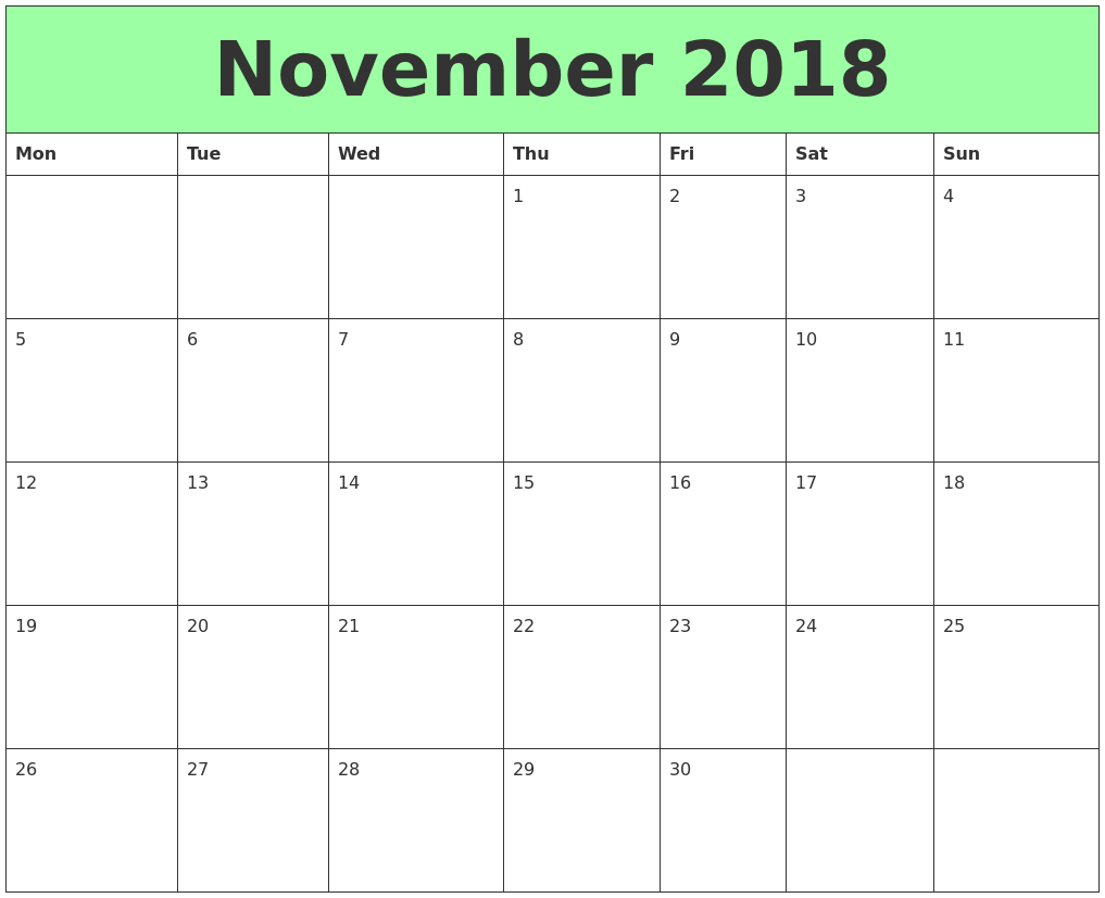 November 2018 Printable Calendars