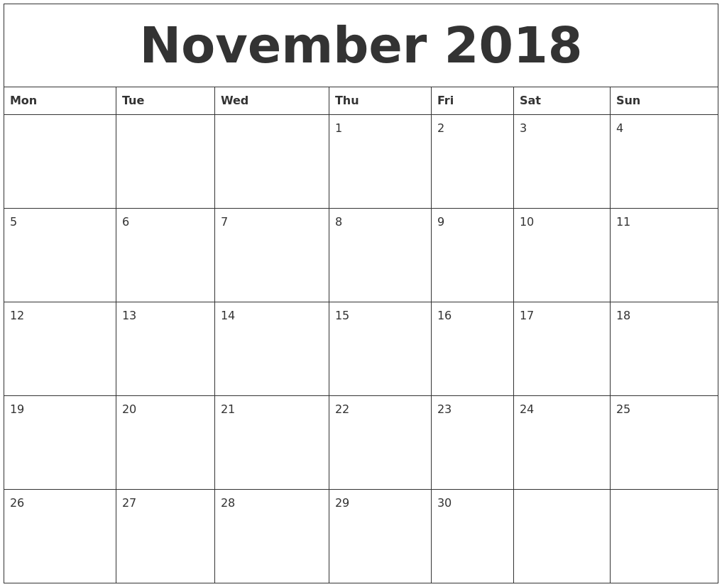 November 2018 Word Calendar