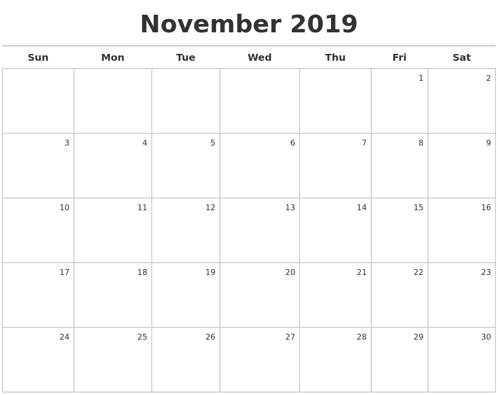 November 2019 Calendar Maker