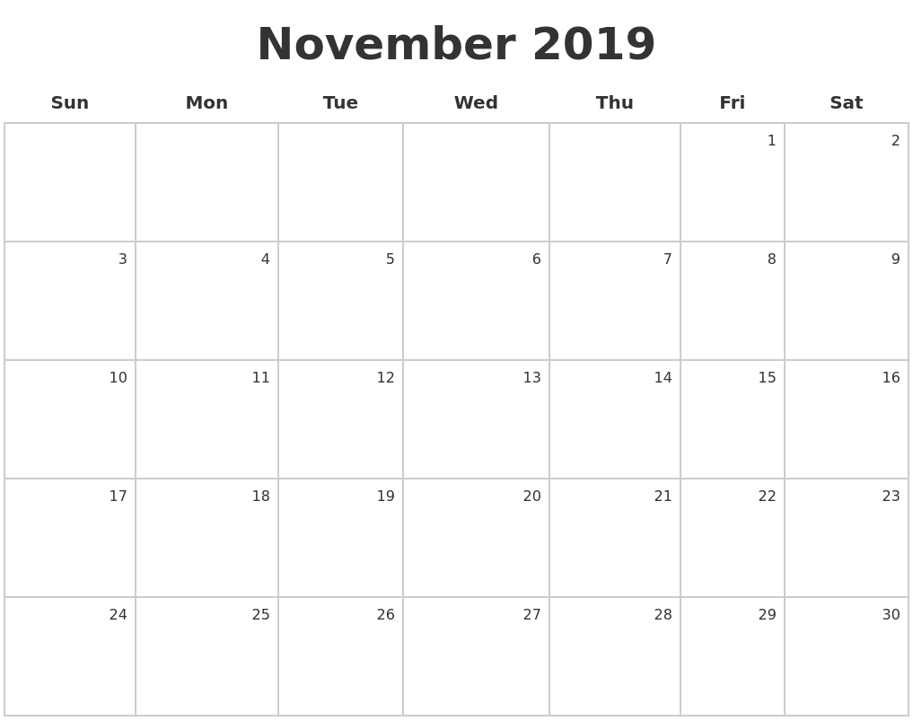 November 2019 Make A Calendar