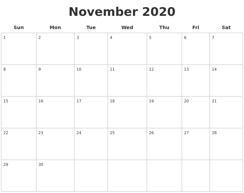 November 2020 Blank Calendar Pages