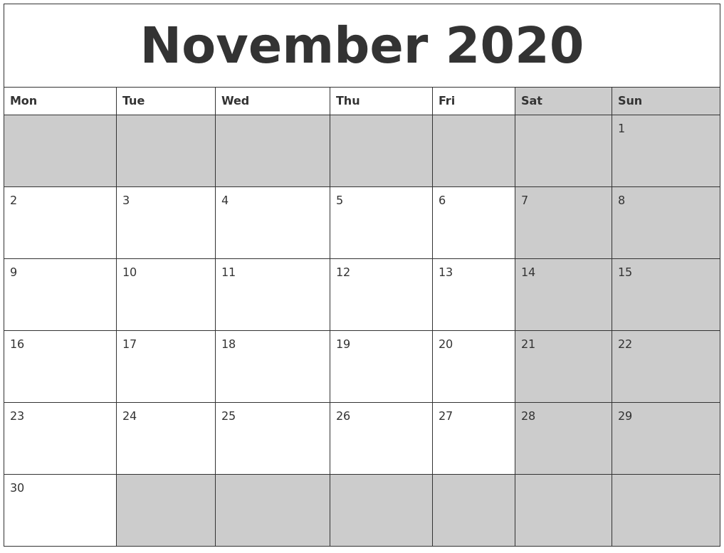 november 2020 calanders 2020 november calendar pdf
