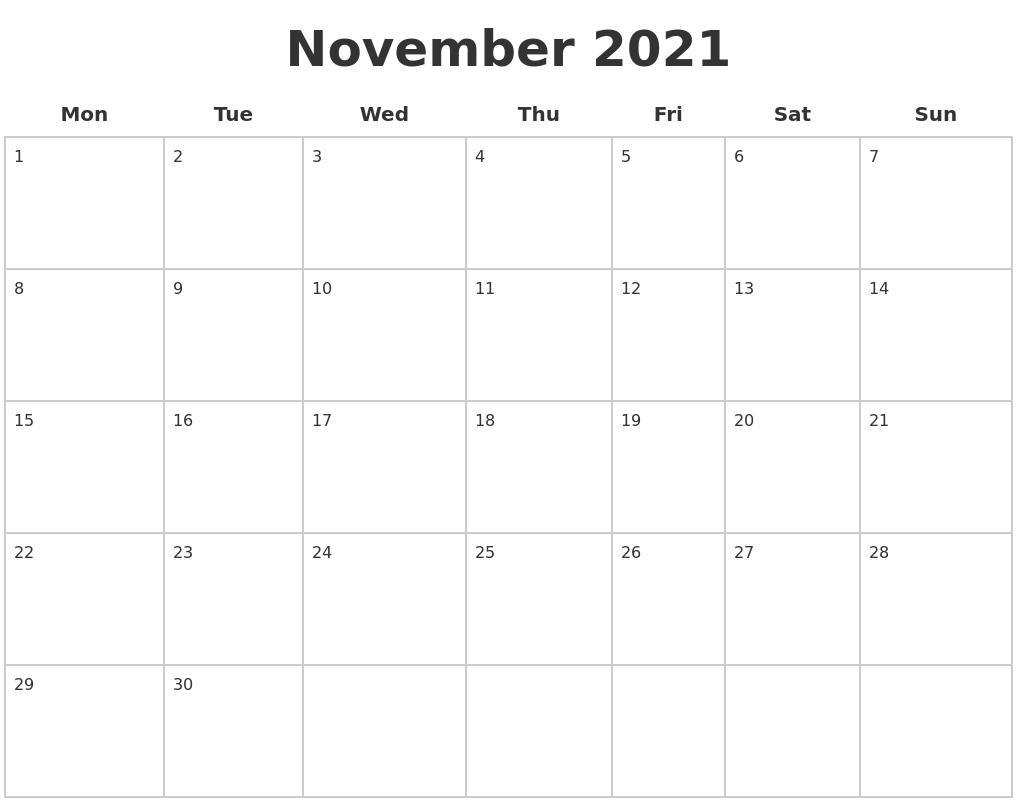 November 2021 Blank Calendar Pages