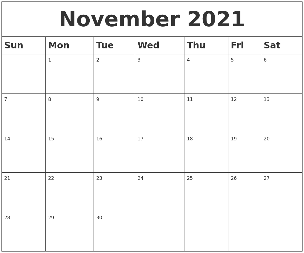 November 2021 Blank Calendar