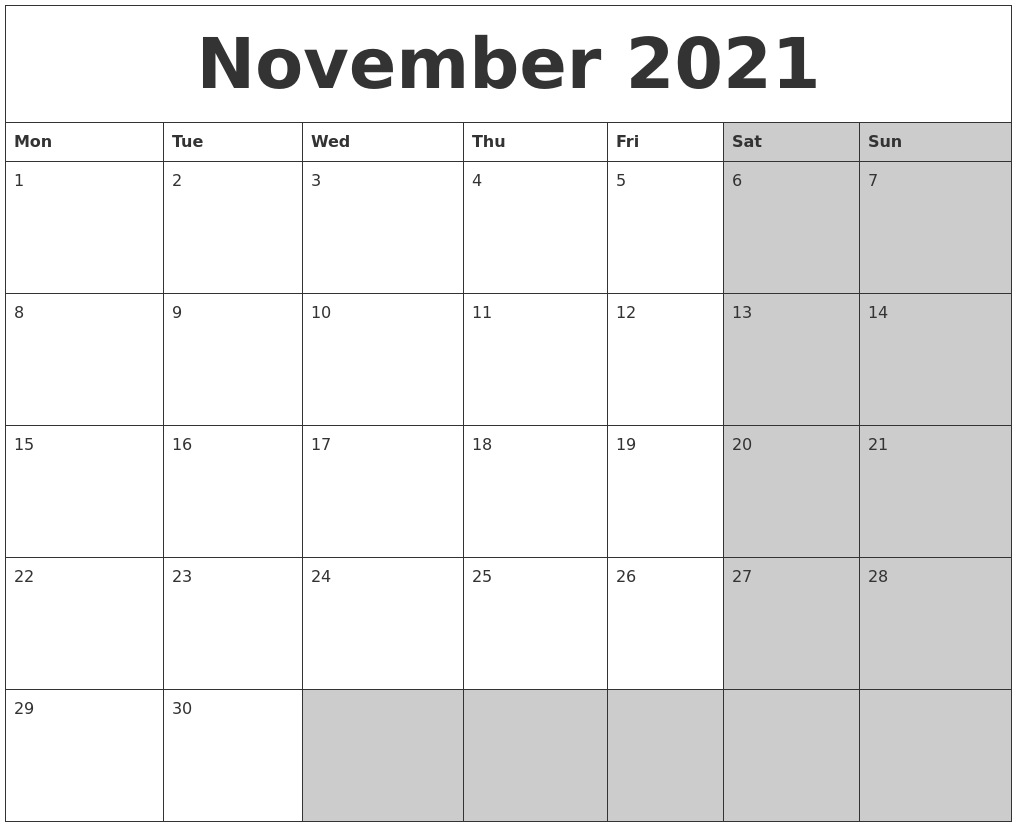November 2021 Calanders