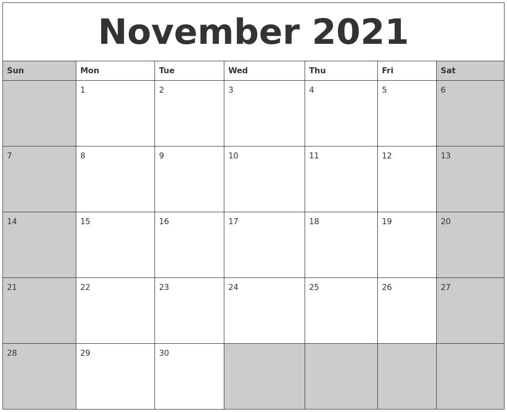 November 2021 Calanders
