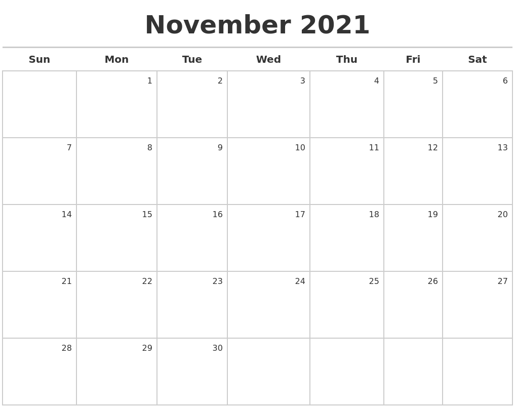 November 2021 Calendar Maker