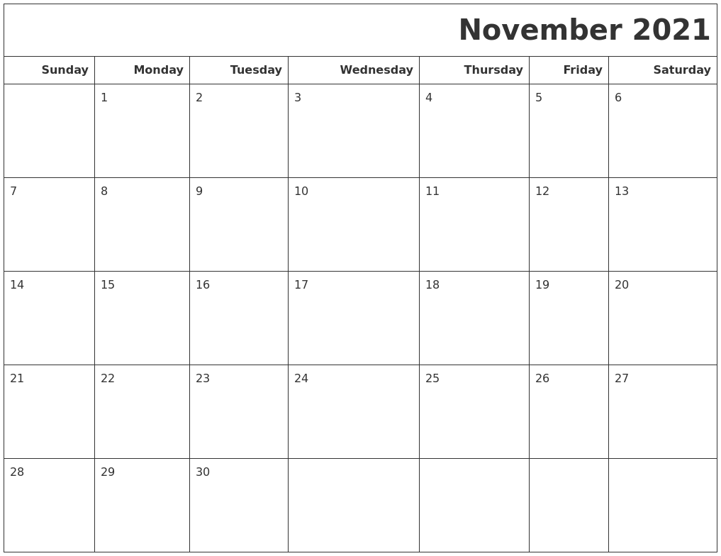 November 2021 Calendars To Print