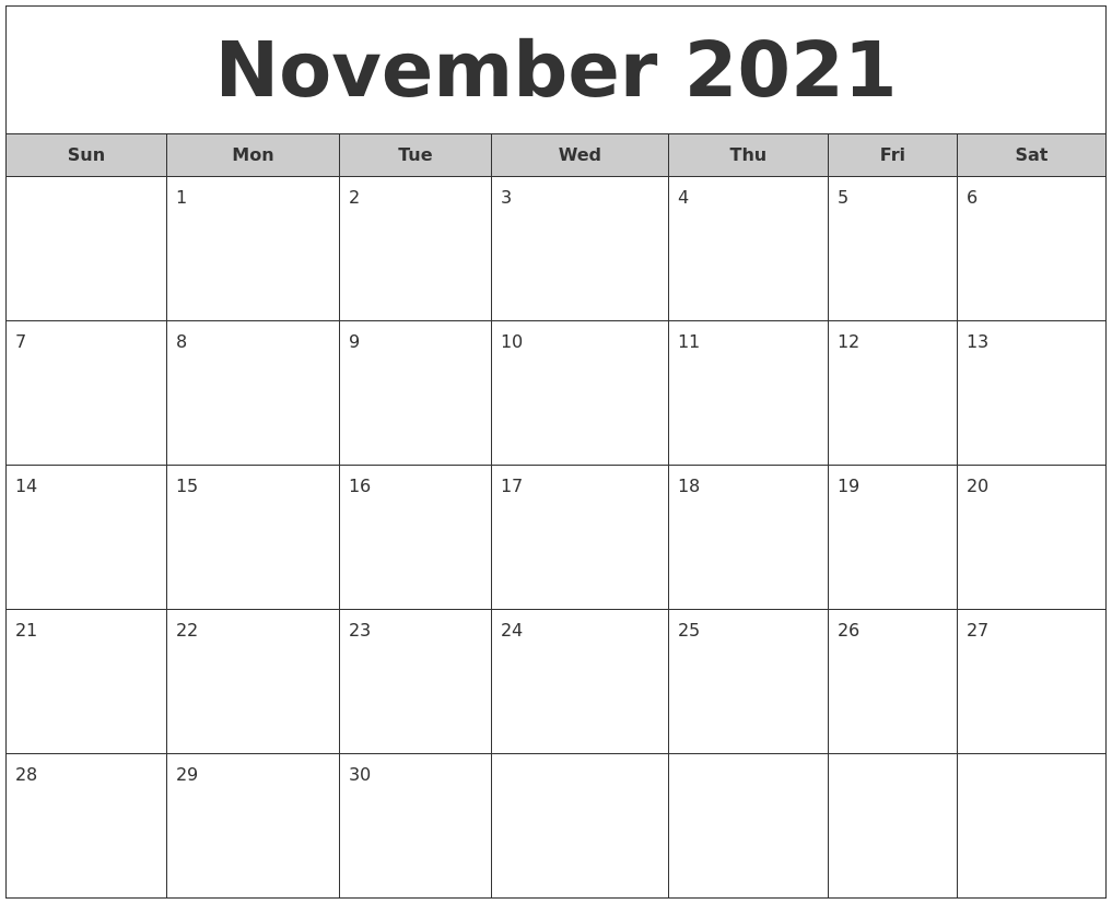 November 2021 Free Monthly Calendar