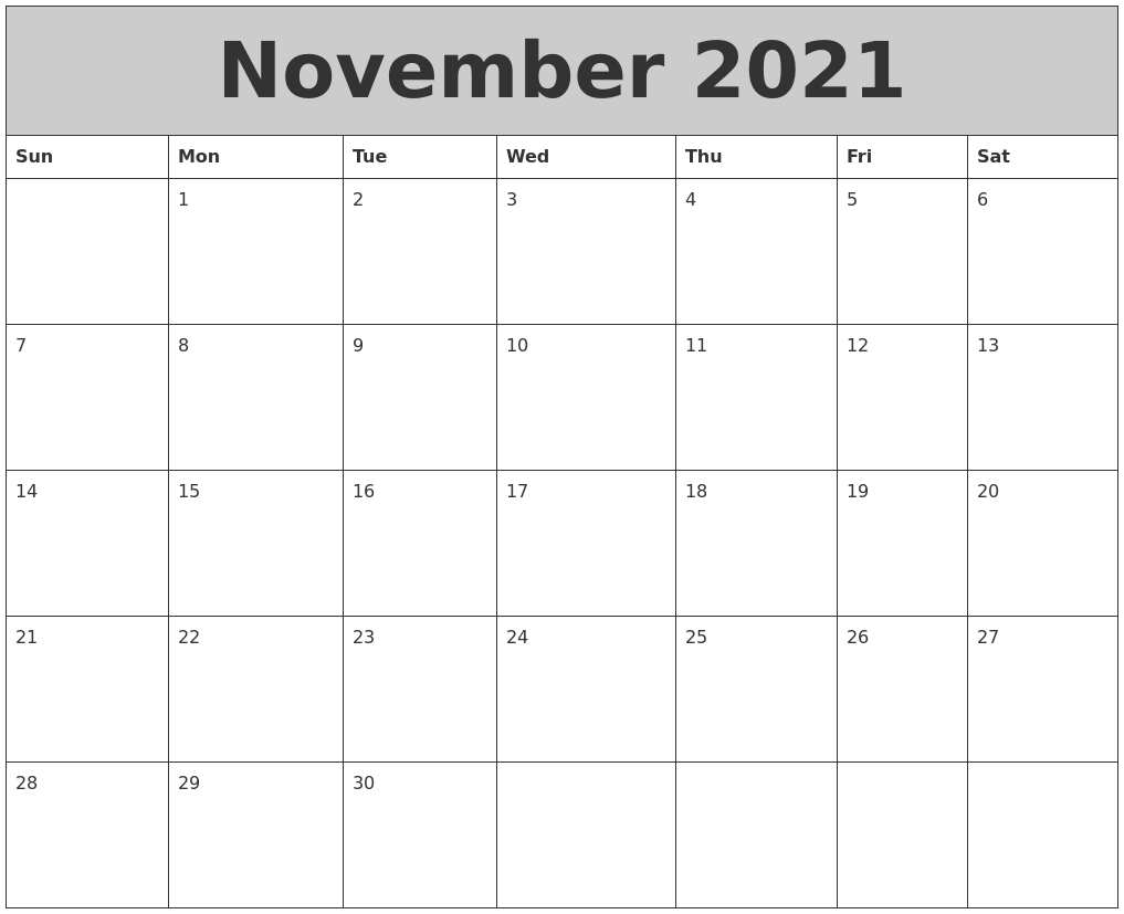 November 2021 My Calendar