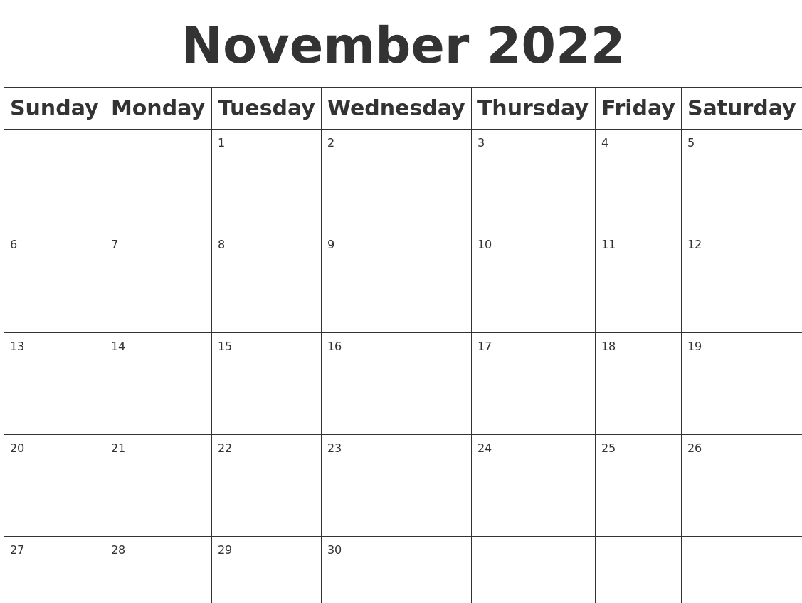 November 2022 Blank Calendar