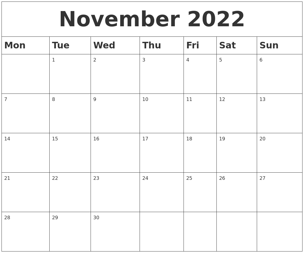 November 2022 Blank Calendar